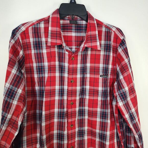 Oakley Mens Shirt Size Large Red Plaid Button Up Long Sleeve Chase Woven Casual - Picture 3 of 12